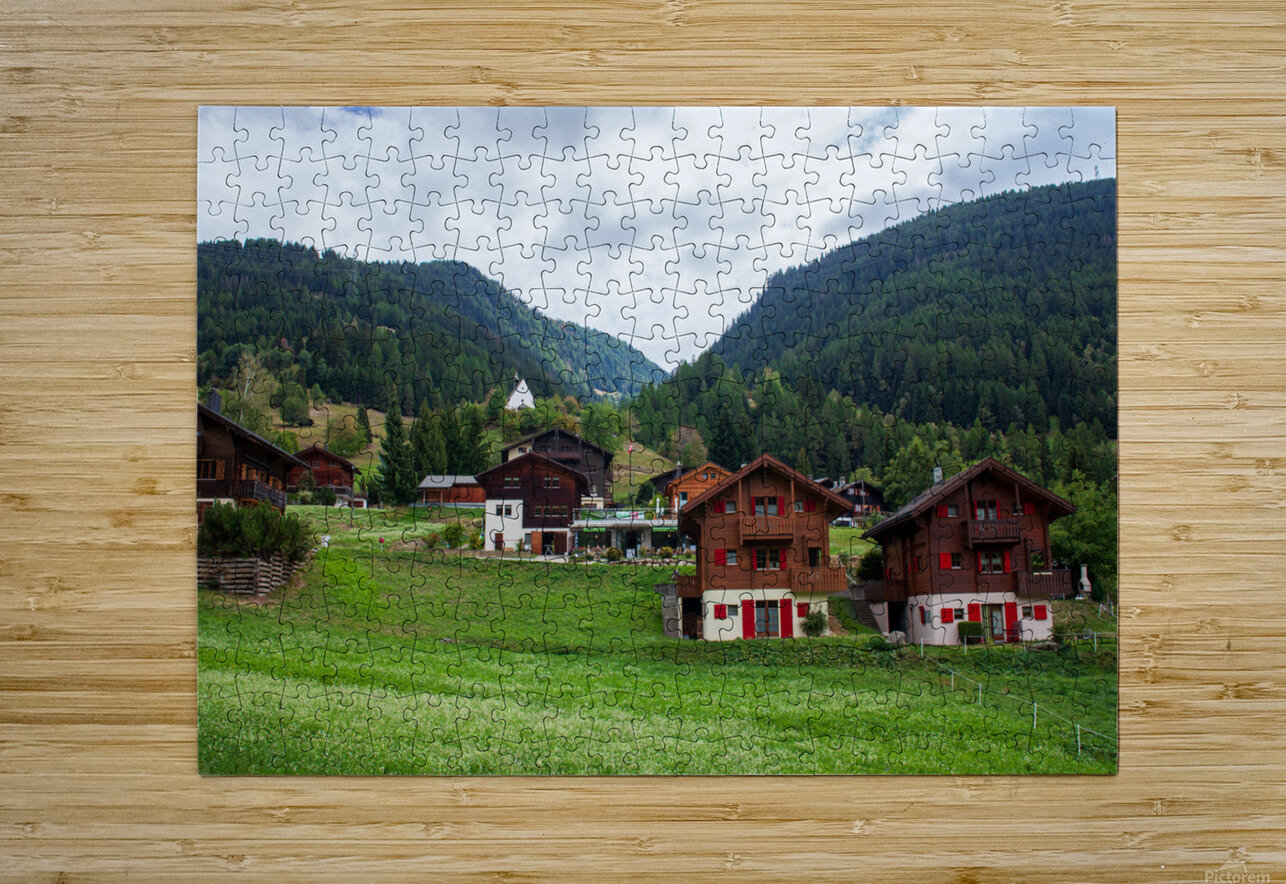 Charming houses dotting the Swiss Alps in Switzerland. Peter Pike Puzzle printing