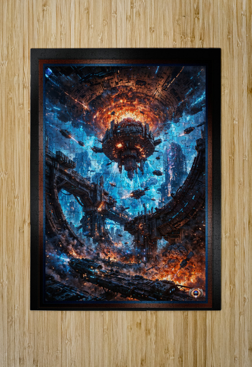 Epic Sci-Fi Abstract Battle Scene Of A Futuristic City Under Siege Stunning AI Concept Art by Xzendor7 xzendor7 Puzzle printing