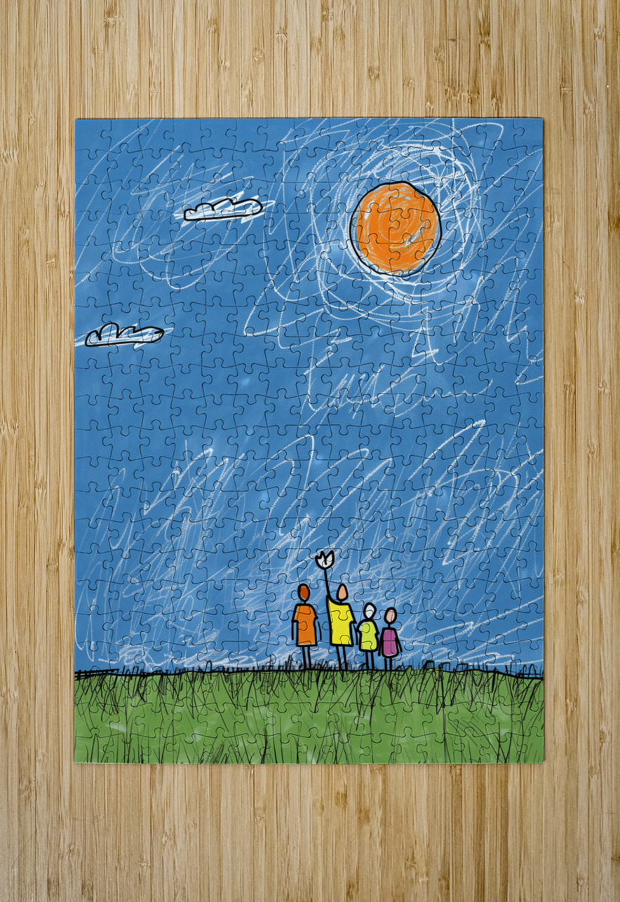 a happy family of four look at sky by Allie Bro f ASAR STUDIOS Puzzle printing