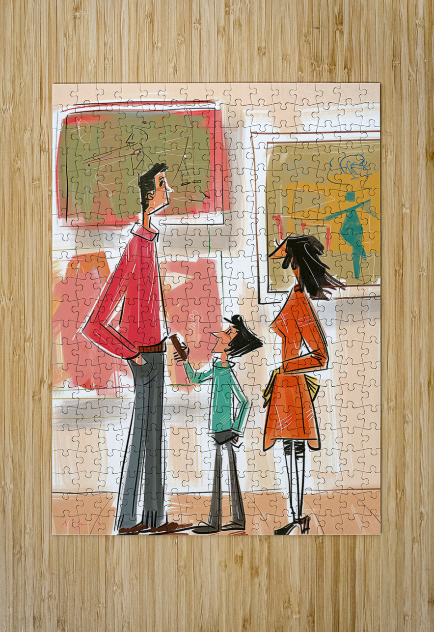 a family is visiting art museum in style of All c ASAR STUDIOS Puzzle printing