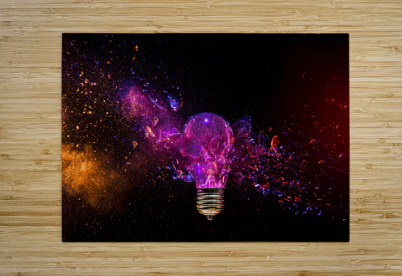 Exploding light bulb concept on dark background Gualtiero Boffi Puzzle printing