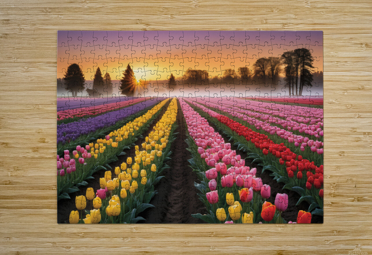 Beautiful Red and Yellow Tulips with sunrise and Clouds MOHAMMED SALEM ALGHAMDI Puzzle printing