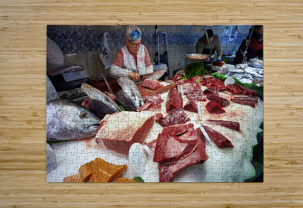 Barcelona. Catalonia. Spain. The Mercat de Sant Josep de la Boqueria. Tuna fish at fishmonger stall Marco Brivio Puzzle printing
