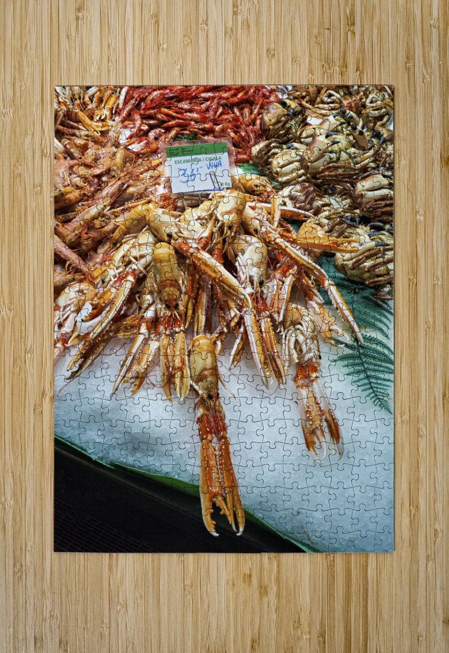 Barcelona. Catalonia. Spain. The Mercat de Sant Josep de la Boqueria. Tiger Prawns at fishmonger stall Marco Brivio Puzzle printing