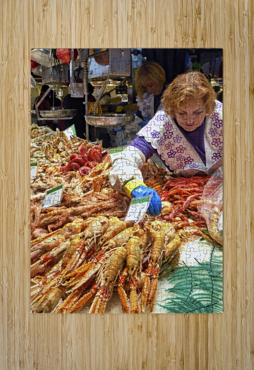 Barcelona. Catalonia. Spain. The Mercat de Sant Josep de la Boqueria. Tiger Prawns at fishmonger stall Marco Brivio Puzzle printing