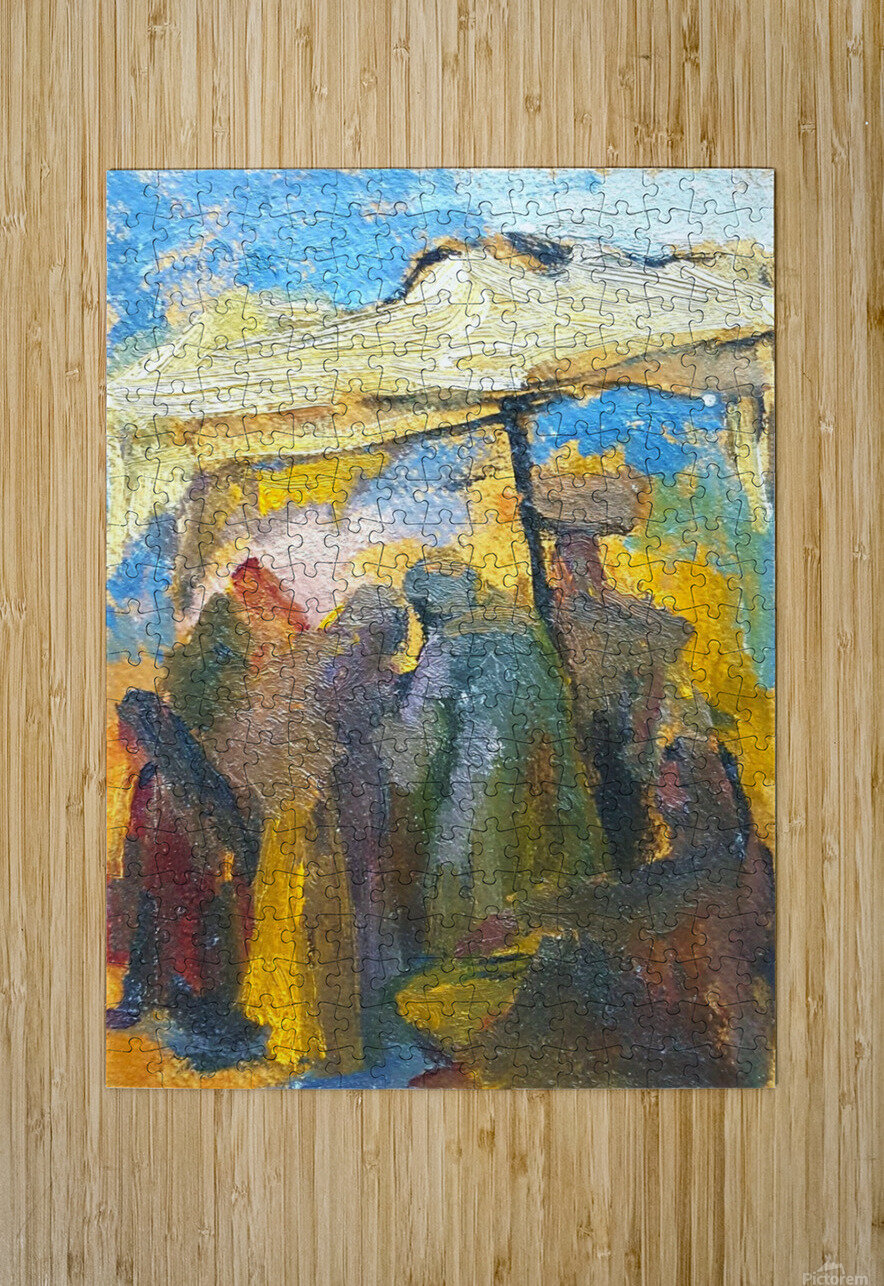 Talking under white tent.  Youssef Kamel Puzzle printing