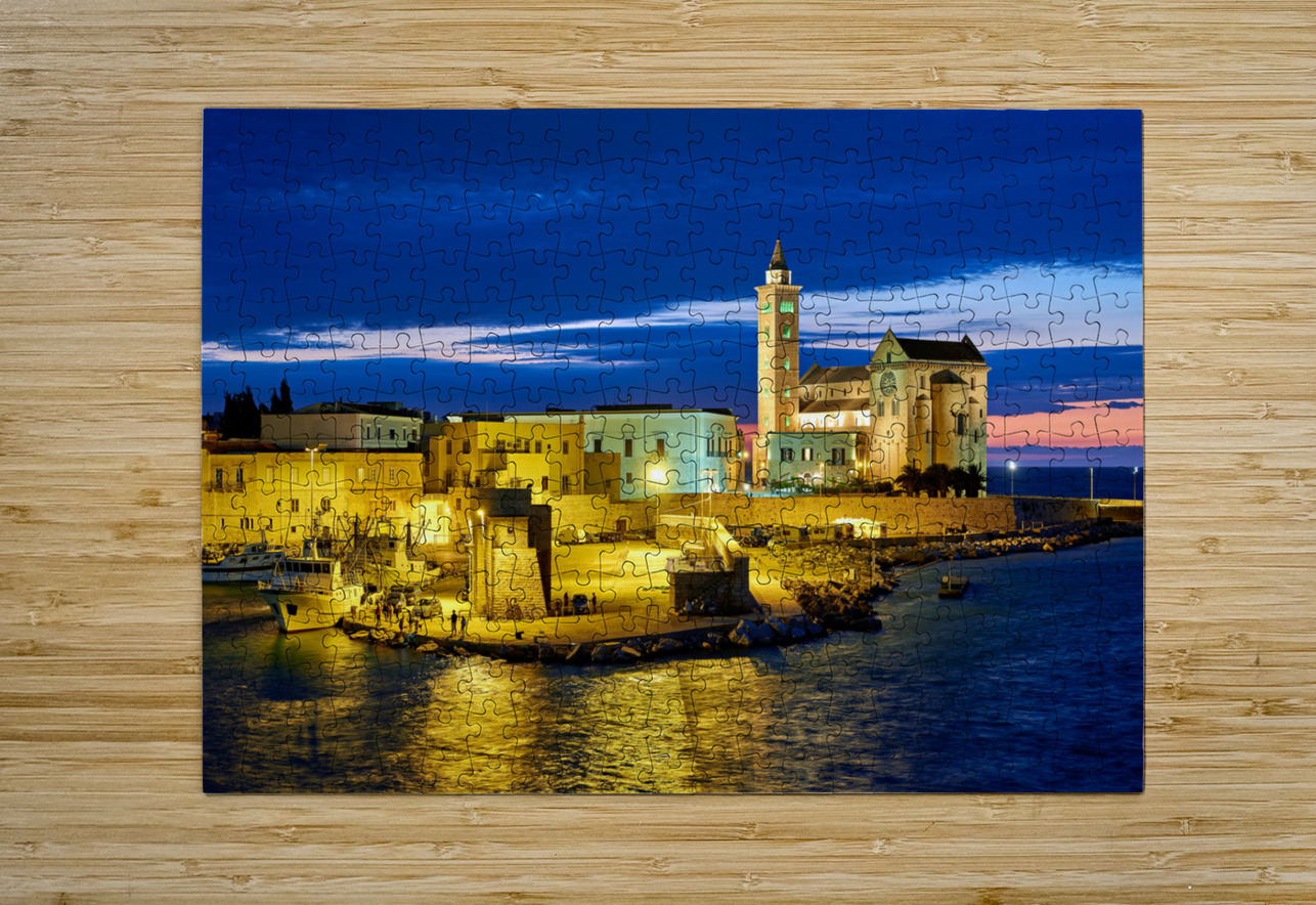 Apulia Puglia Italy. Trani. Basilica Cattedrale Beata Maria Vergine Assunta dedicated to Saint Nicholas at dusk Marco Brivio Puzzle printing