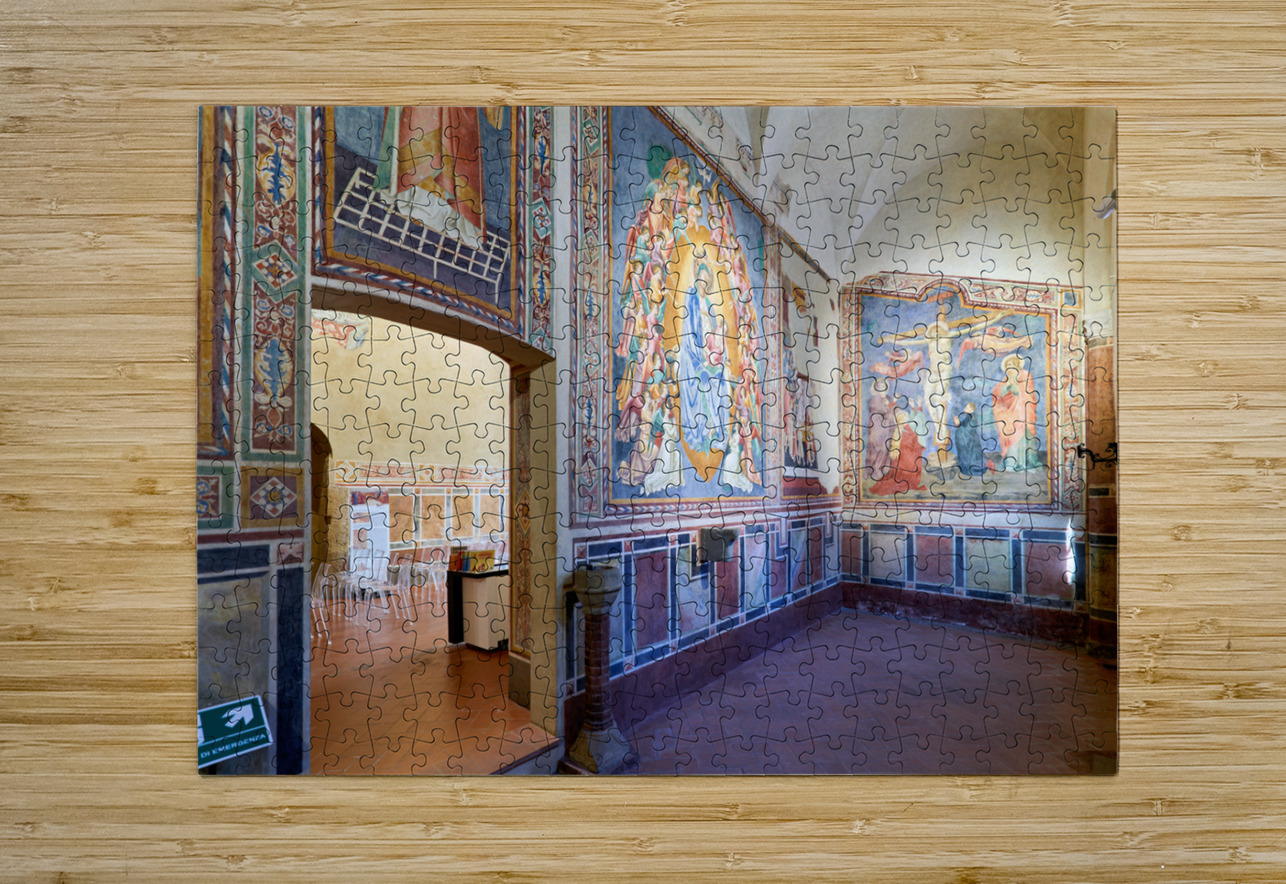 San Gimignano. Tuscany. Italy. Frescoes in the church of San Lorenzo in Ponte. Madonna col Bambino in gloria Madonna with Child in Glory by Simone Martini Marco Brivio Puzzle printing