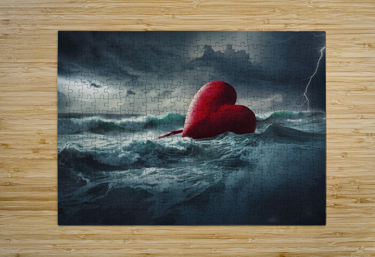 Large Red Heart Precariously Drifting In Tumultuo Liviu Ghitun Puzzle printing