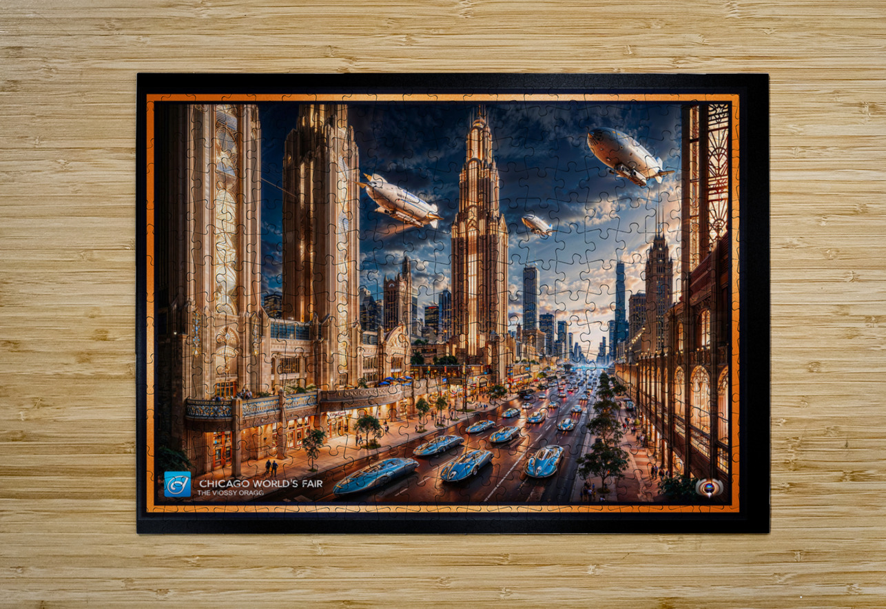 Retro-Futuristic Cityscape Of The 2253 Chicago Worlds Fair Captivating AI Concept Art by Xzendor7 xzendor7 Puzzle printing