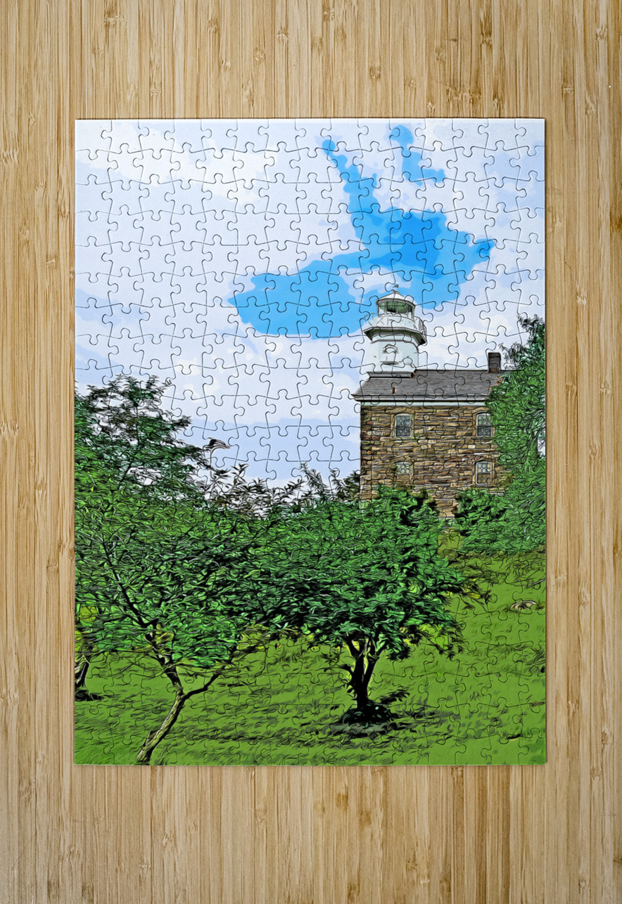 Great Captain Island Lighthouse on Hilltop in Connecticut - Illus. Allan Wood Puzzle printing