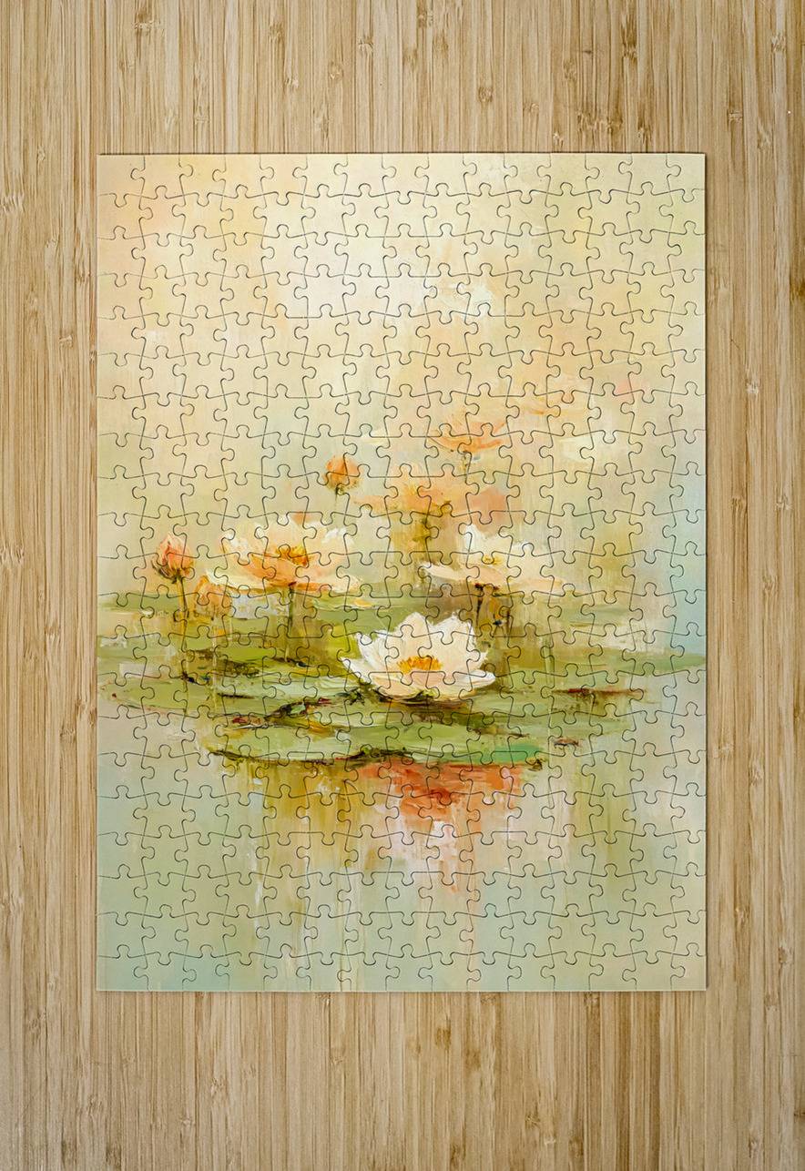 Lily Pond Green Pink Travelling Light Puzzle printing