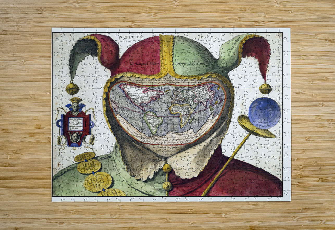 16th Century Fool’s Cap Map of the World – Renaissance Allegorical World Map Depicting the Globe as a Jester’s Head Symbolizing the Vanity of Human Knowledge and the Philosophical Spirit of the Age of Discovery History In Your Home Puzzle printing