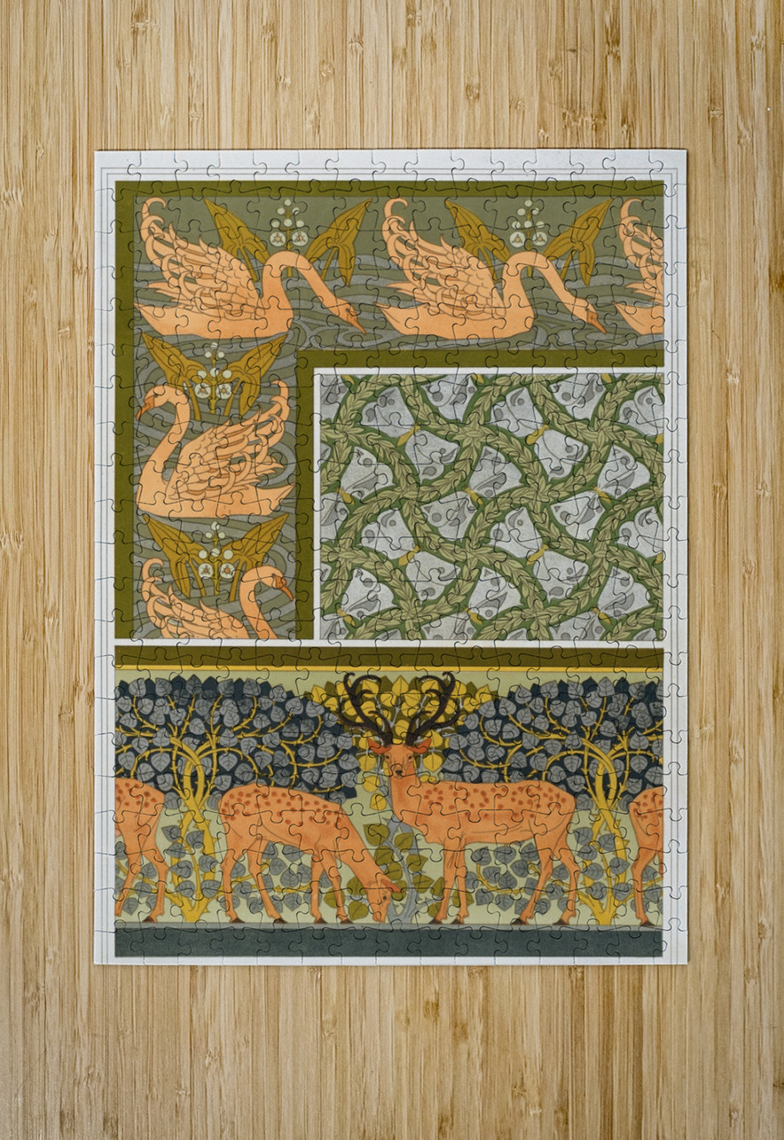 Cygnes et sagittaire. Bordure. Pappillons et feuillages. étoffe. Cerfs et biches. Frise. [1897] by Maurice Pillard Verneuil [1869–1942] MyCozyFineArt Puzzle printing