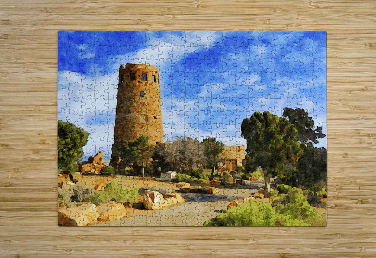 Watercolor painting of Desert View Watchtower at Grand Canyon Arizona Gestalt Imagery Puzzle printing