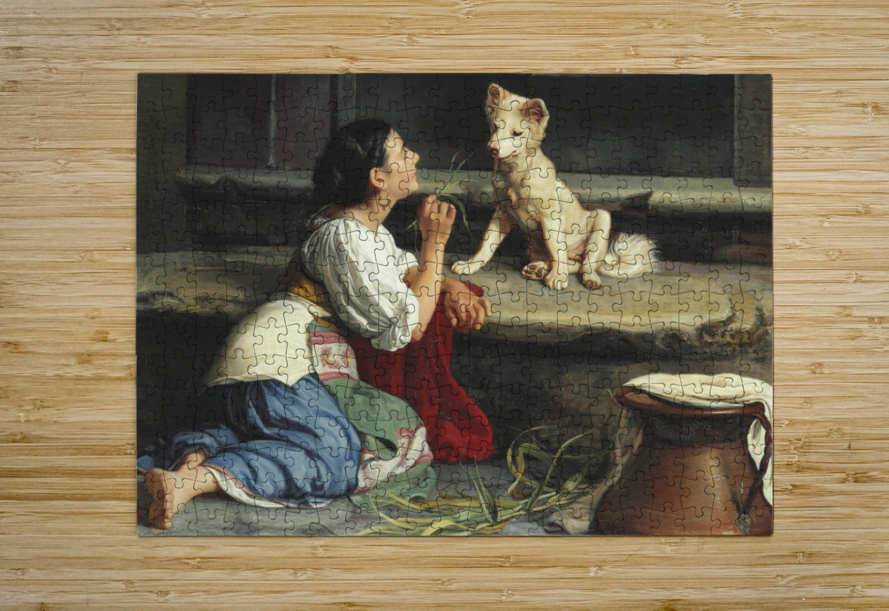 Ung Italienerinde. Der leger med en Hund [1872] by Axel Helsted [1847–1907] MyCozyFineArt Puzzle printing