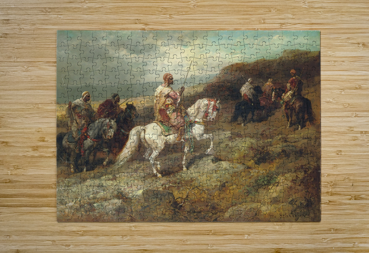 Arab Warriors On A Rocky Hillside by Adolf Schreyer [1828–1899] MyCozyFineArt Puzzle printing