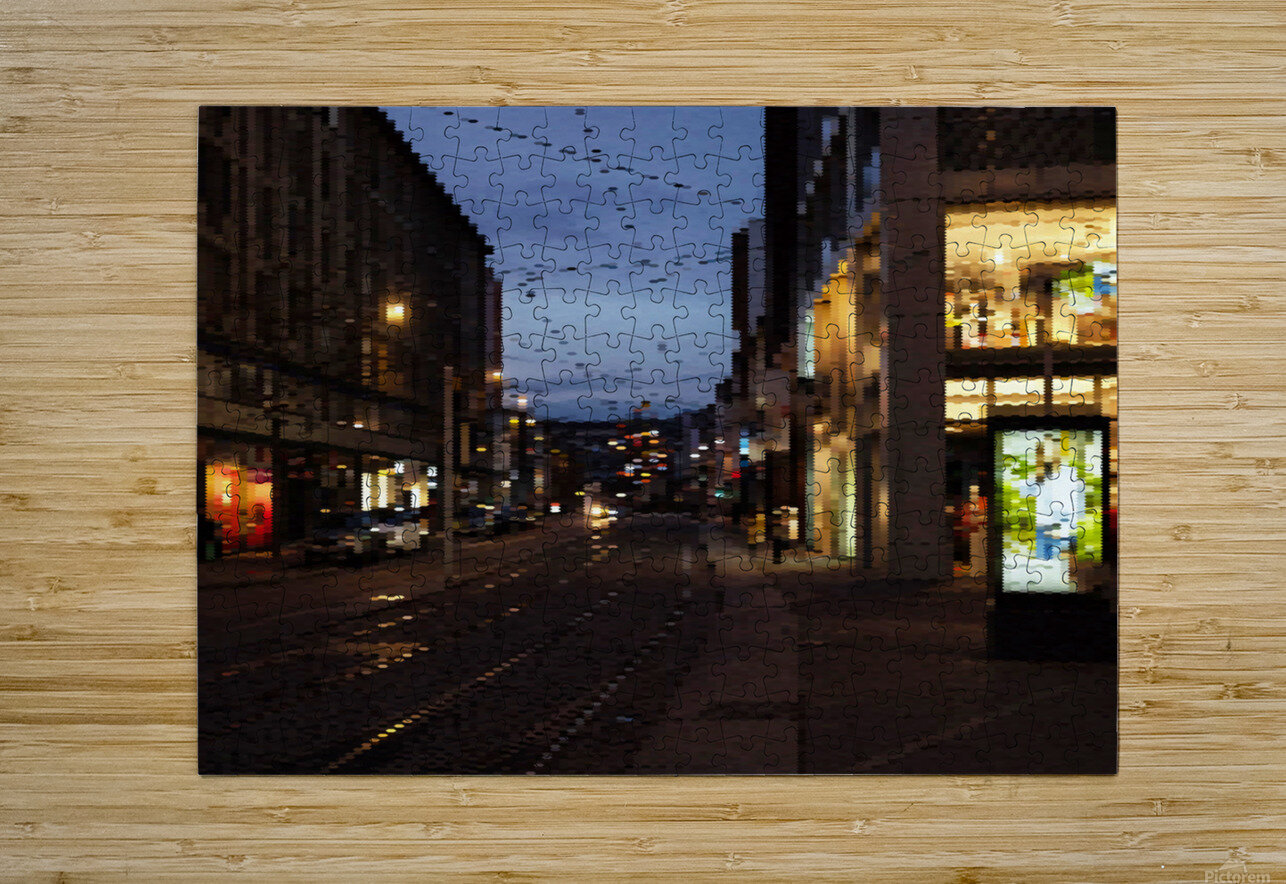 Midnight Glow: Illuminated City Street Adrian H  Puzzle printing