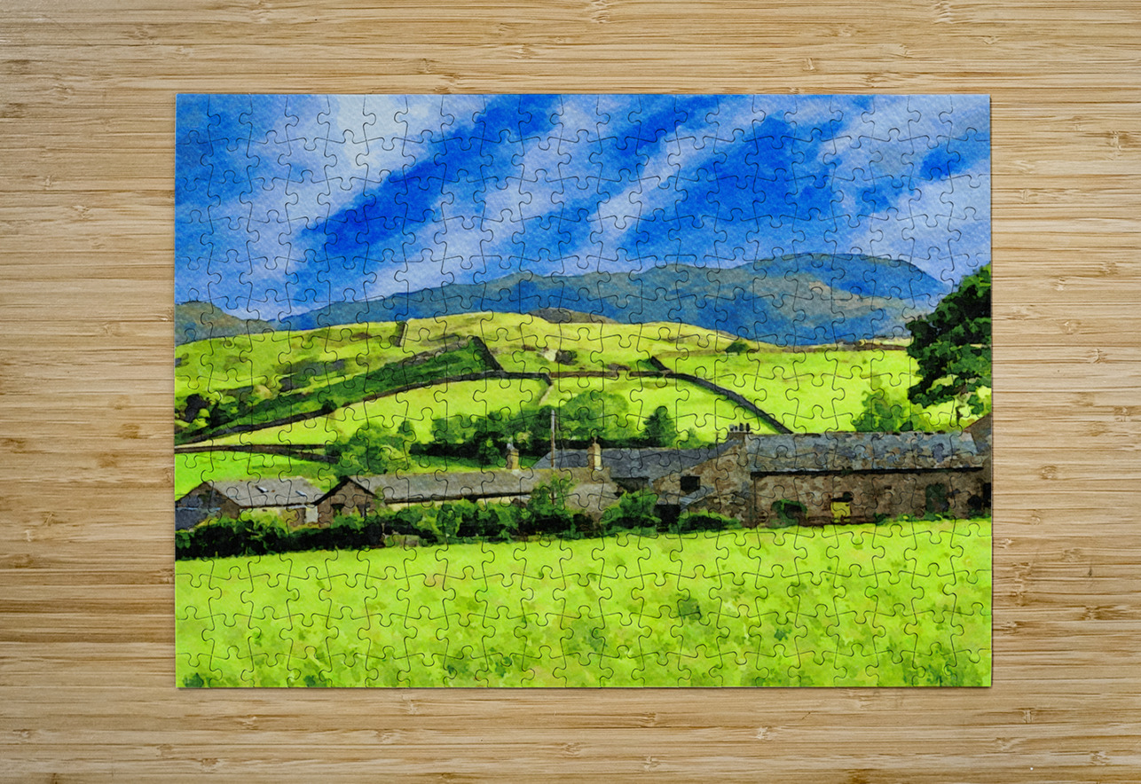 Beautiful watercolor landscape of Lake District countryside in England Gestalt Imagery Puzzle printing
