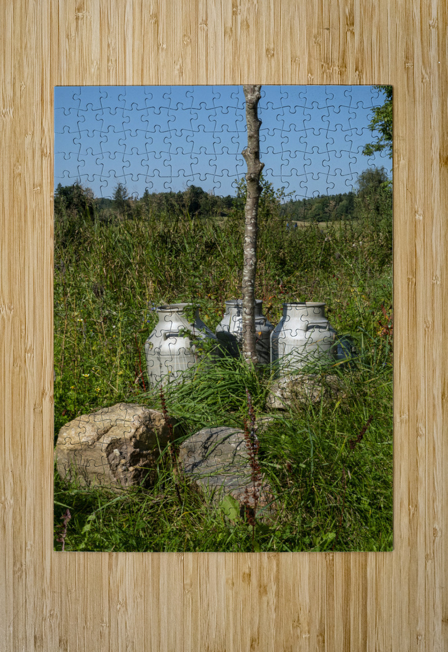 Vintage Milk Jugs in a Scenic Countryside Landscape Chris Willemsen Puzzle printing