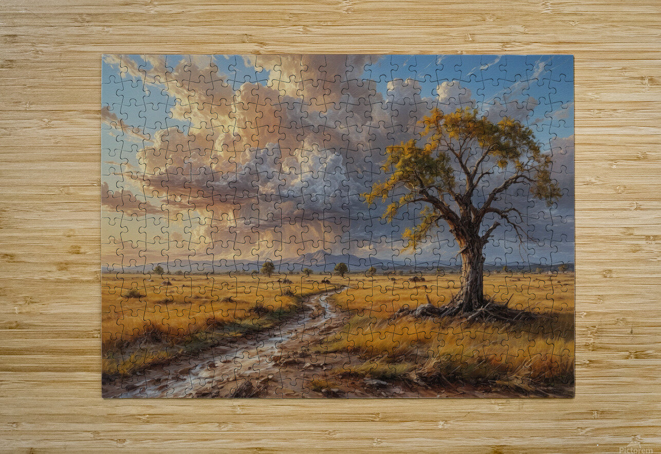 Lone Tree in a Golden Landscape at Sunset Wildscape Creations Puzzle printing