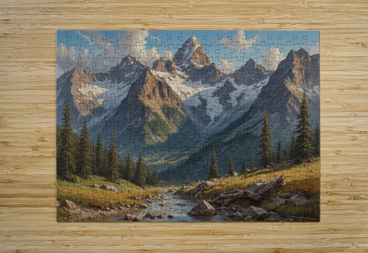Majestic Mountain Landscape with River Wildscape Creations Puzzle printing