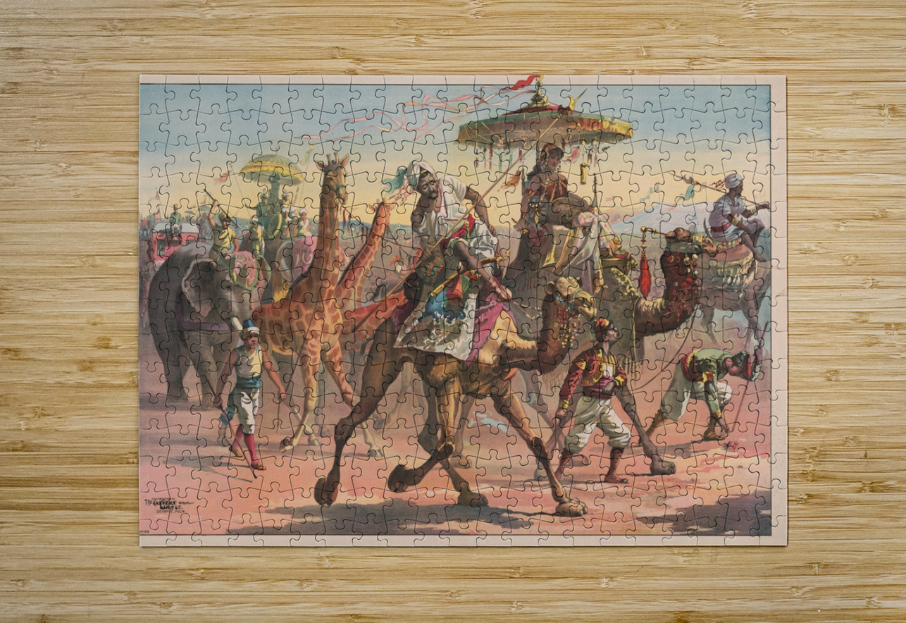 Circus troupe with people in exotic dress riding camels. Giraffes. Elephants [1890] by Calvert Litho. Co [1863–] MyCozyFineArt Puzzle printing