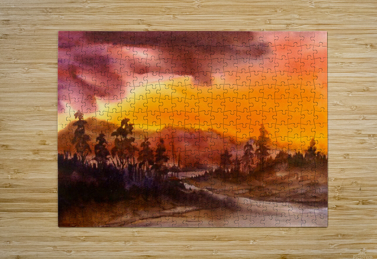 Cloudy Sunset Mountain Himalaya  Watercolor Painting  Samiran Sarkar Puzzle printing