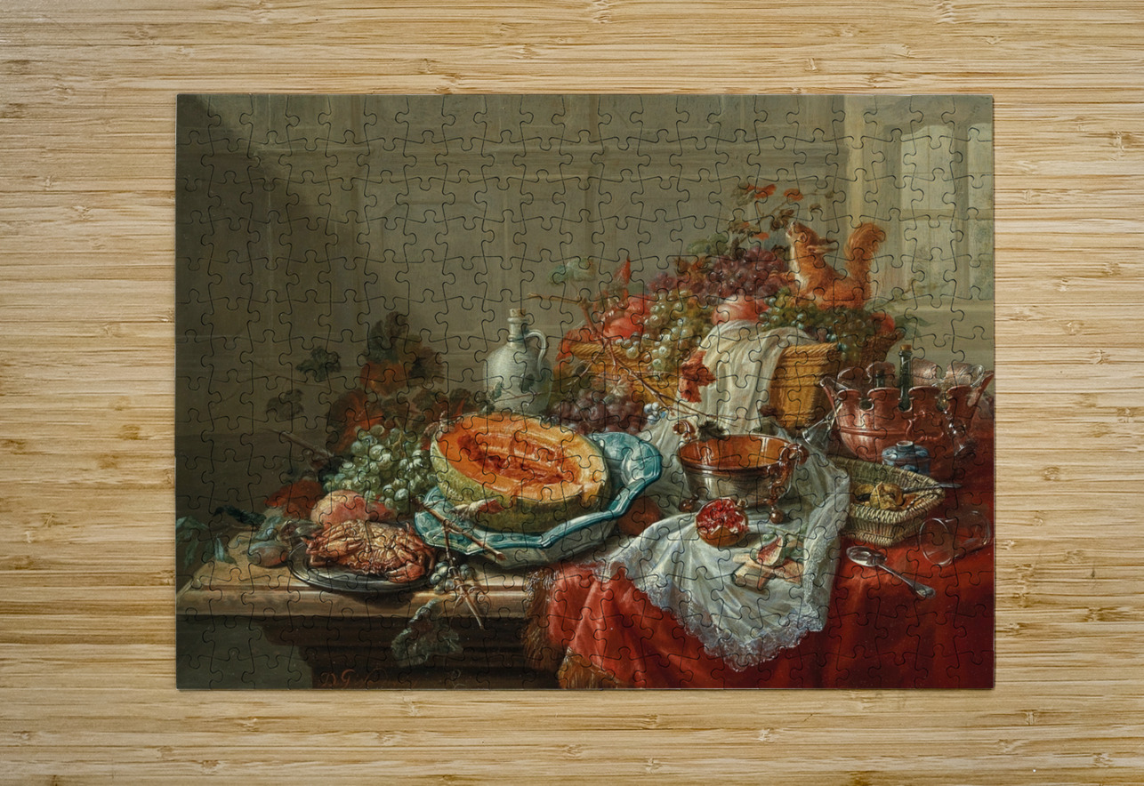 Porcelain. Silver objects. Fruit and shellfish on a table [1777] by Dominicus Gottfried Waerdigh [1700–1789] MyCozyFineArt Puzzle printing