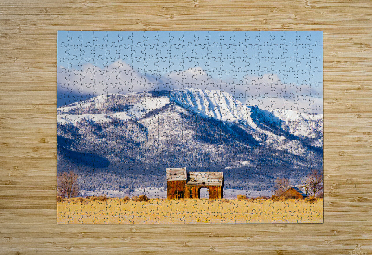 Frosty and Weathered - Barn and Thompson Peak in Lassen County California Mike Lee Puzzle printing