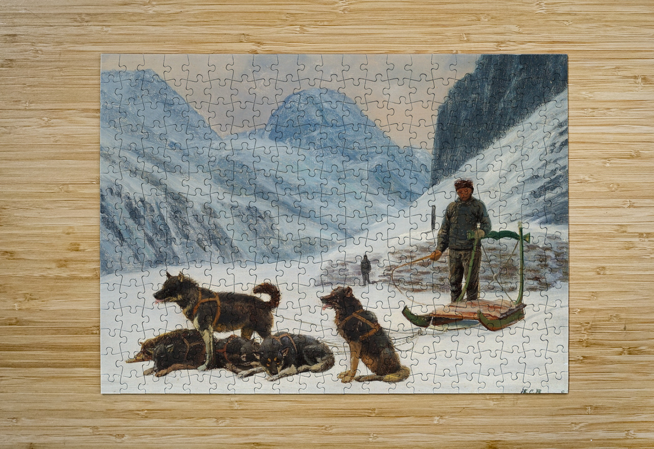 En grønlænder holder hvil ved sin hundeslæde [1893] by Carl Rasmussen [1841–1893] MyCozyFineArt Puzzle printing