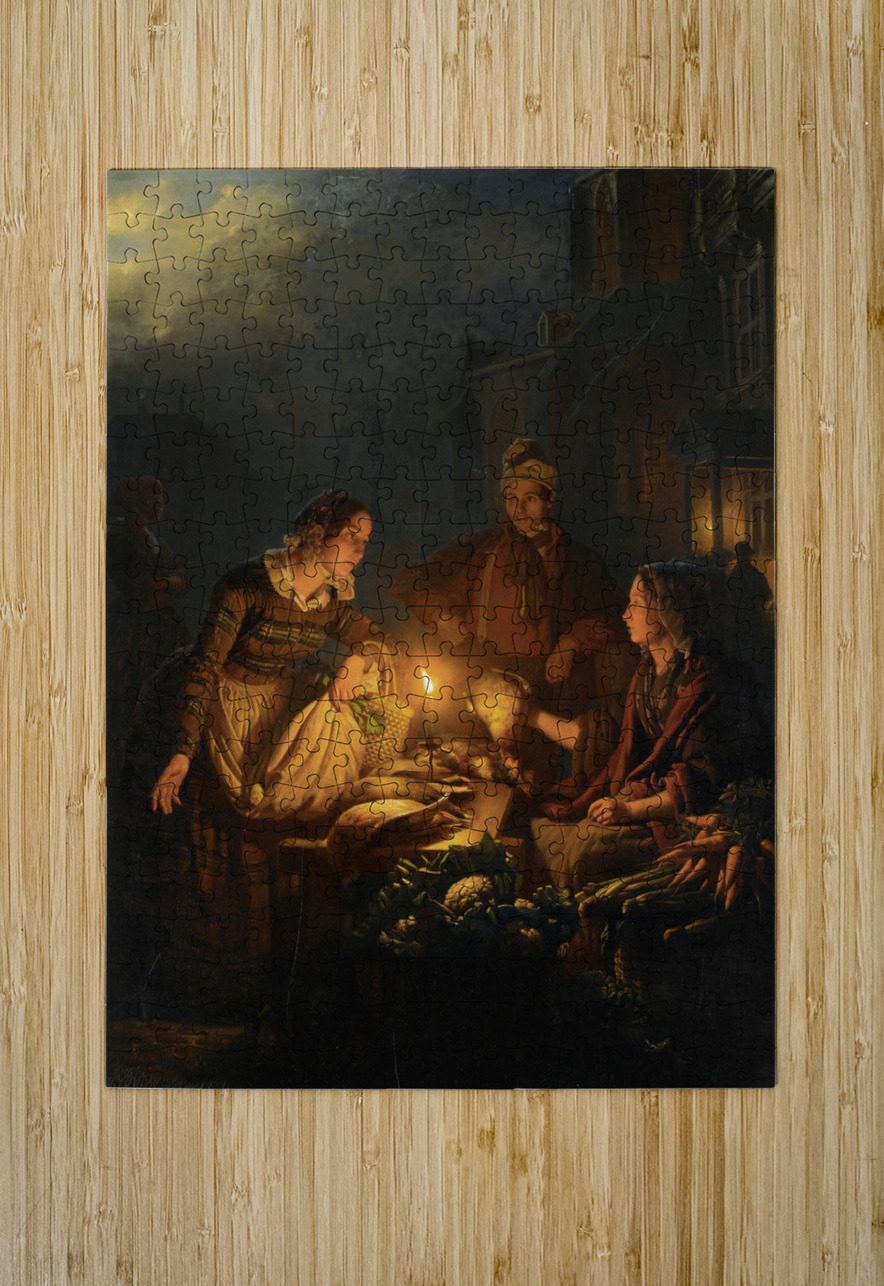 Moonlit Market In The Hague by Petrus van Schendel [1806–1870] MyCozyFineArt Puzzle printing