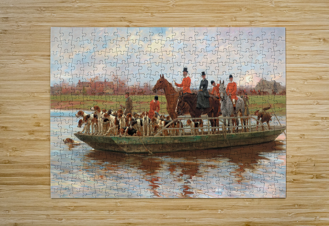 Mr. Edward Lycett Green and the York and Ainsty Hounds on the Ferry at Newby [1898] by Thomas Blinks [1853–1912] MyCozyFineArt Puzzle printing