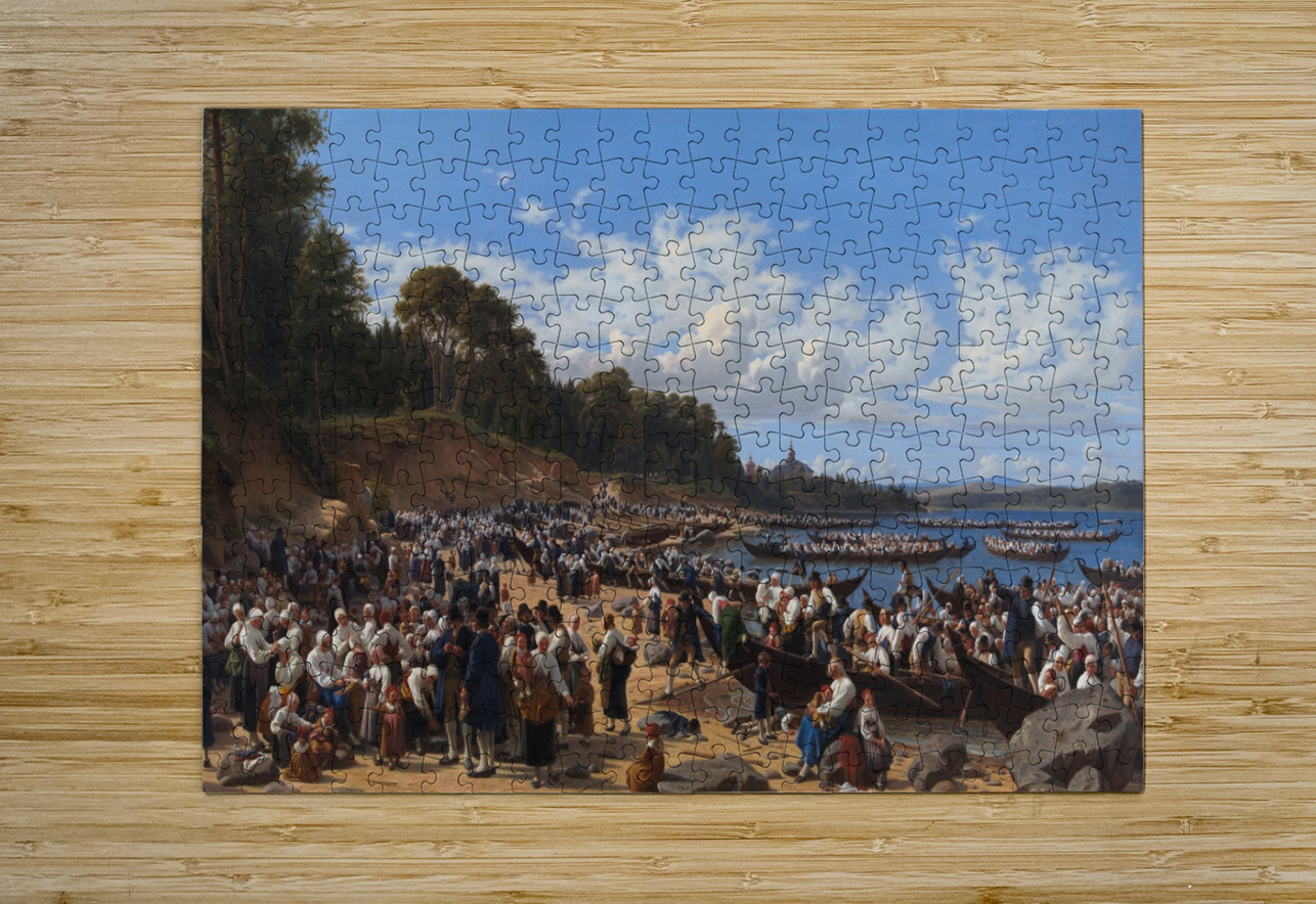 Church–Goers Arriving By Boat At The Parish Church Of Leksand On Siljan Lake. Sweden [1853] by Wilhelm Marstrand [1810–1873] MyCozyFineArt Puzzle printing
