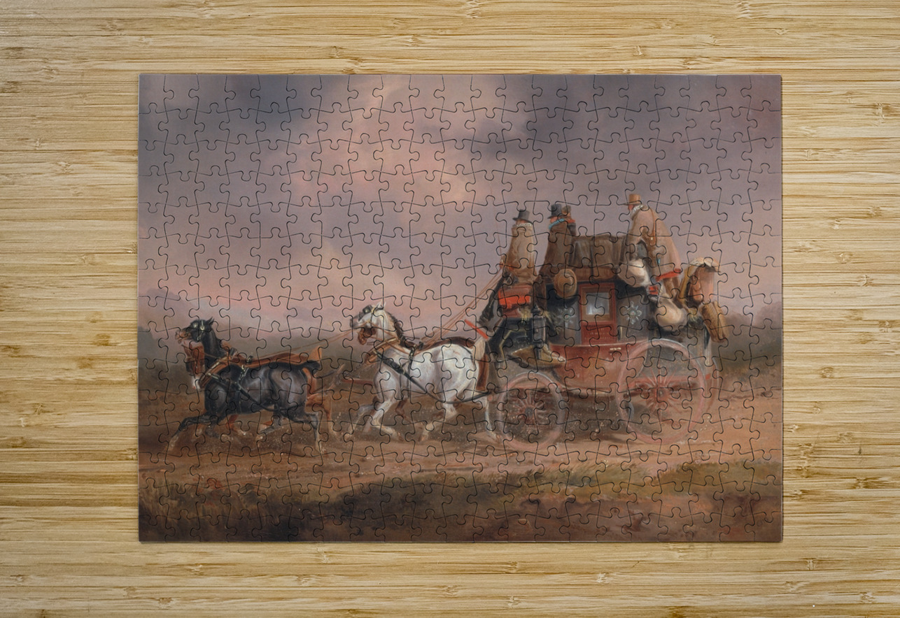 Mail Coaches on the Road– the Louth–London Royal Mail progressing at Speed by Charles Cooper Henderson [1803–1877] MyCozyFineArt Puzzle printing