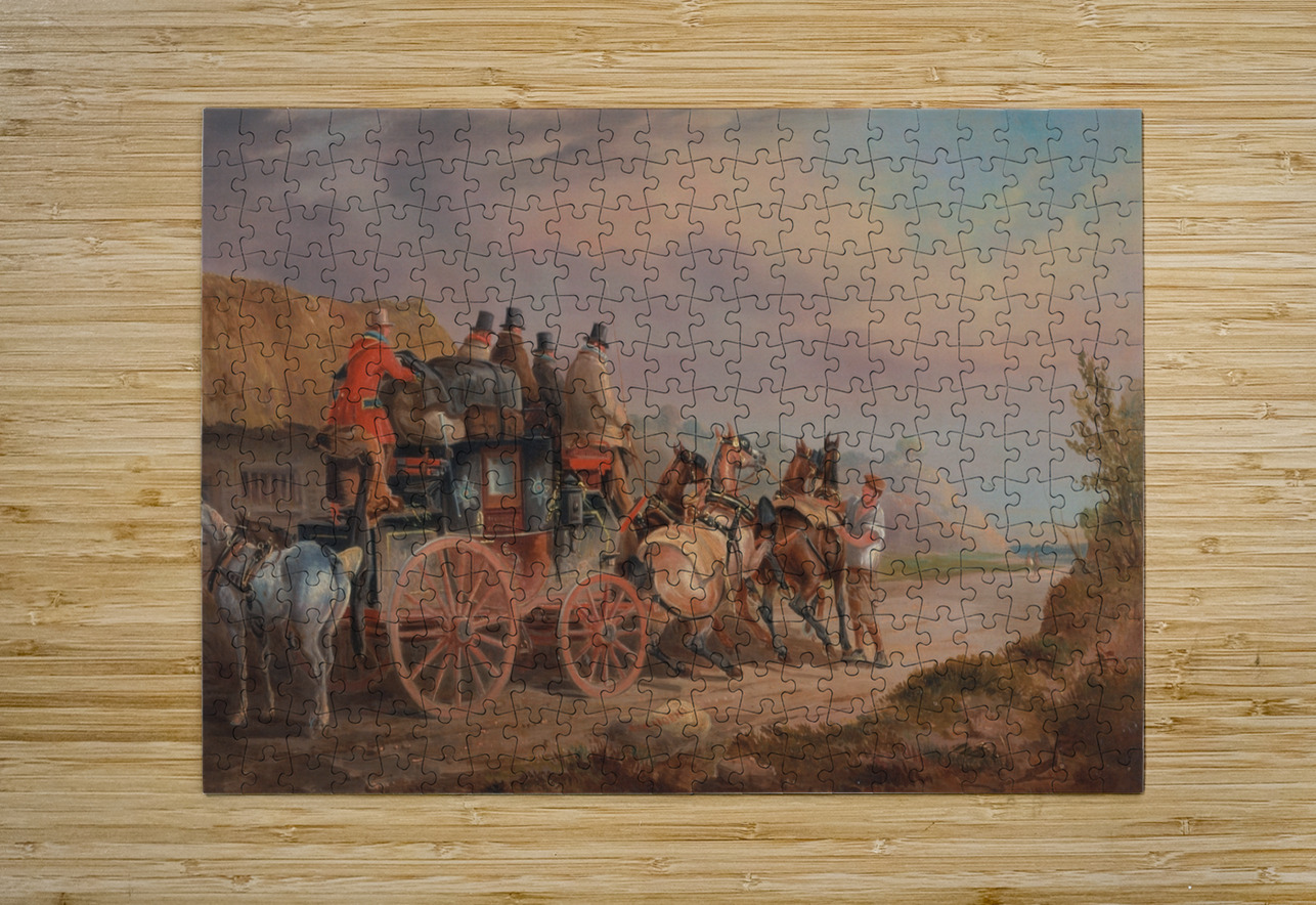 Mail Coaches on the Road– the Quicksilver’ Devonport–London Royal Mail about to Start with a new Te… by Charles Cooper Henderson [1803–1877] MyCozyFineArt Puzzle printing