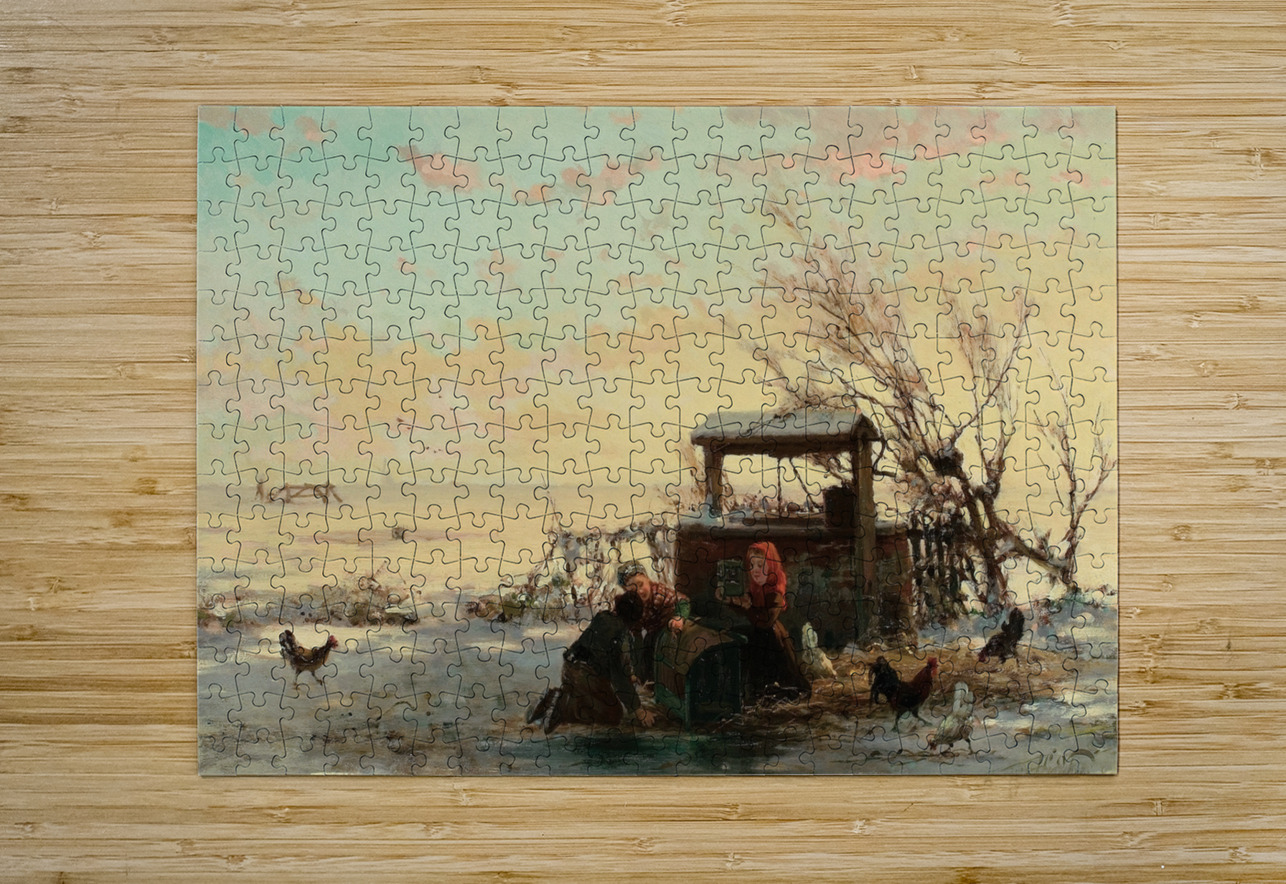 Winter Farm Scene [1881] by Henri Van Seben [1825–1913] MyCozyFineArt Puzzle printing