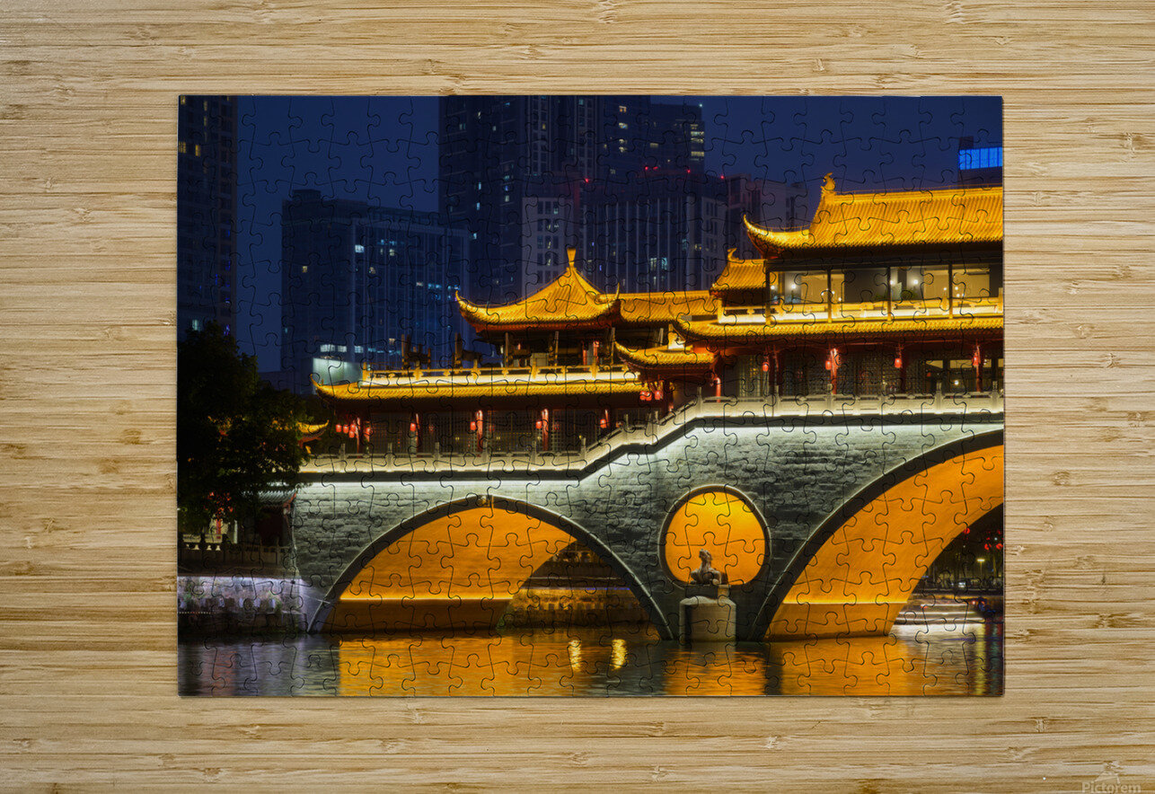Nighttime Serenity Over Anshun Bridge in Chengdu. Philippe Lejeanvre Puzzle printing