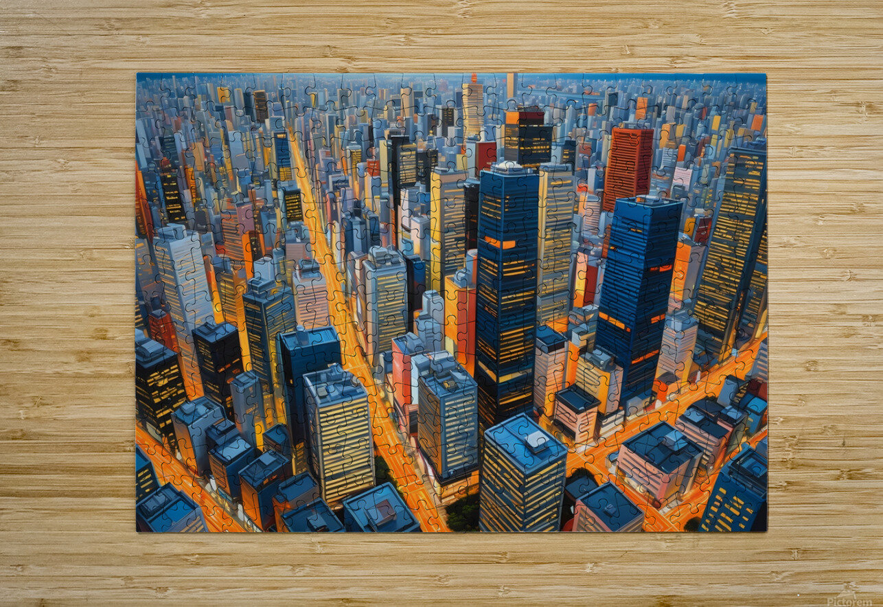 Futuristic City Skyline at Night – Vibrant Urban Metropolis Carole Bally Puzzle printing