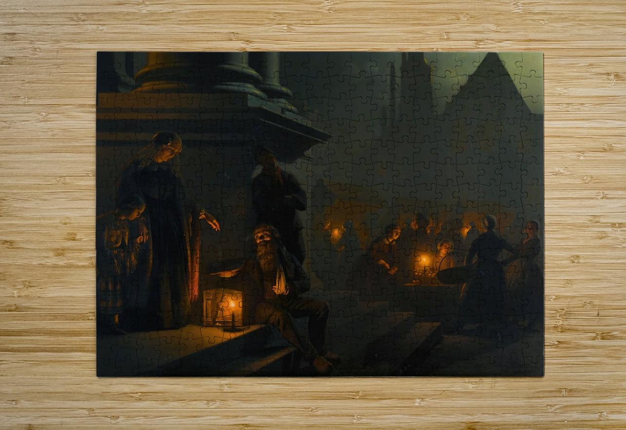 Charity in the night market by Petrus van Schendel [1806–1870] MyCozyFineArt Puzzle printing