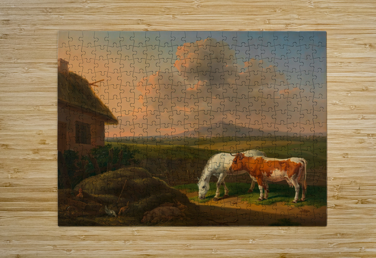 Pferd und Kuh im Wirtschaftshof [1832] by Alexander Johann Dallinger von Dalling [1783–1844] MyCozyFineArt Puzzle printing