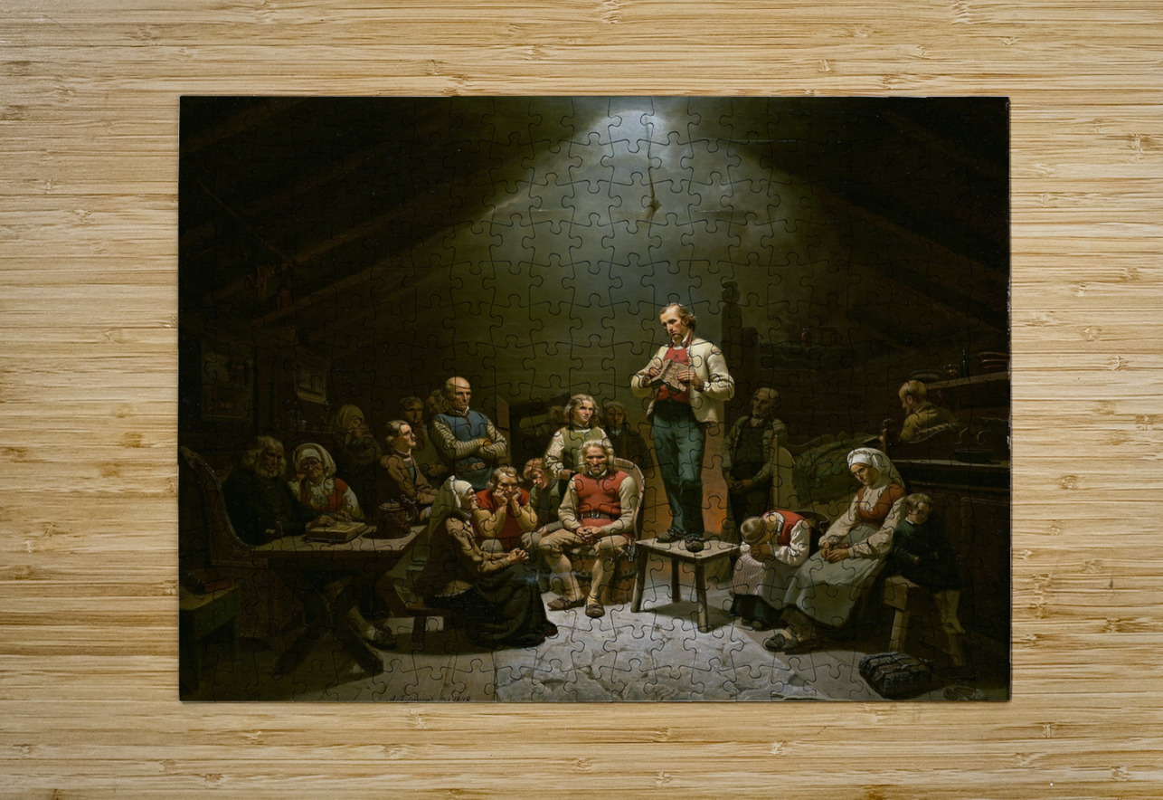 Low Church Devotion by Adolph Tidemand [1814–1876] MyCozyFineArt Puzzle printing