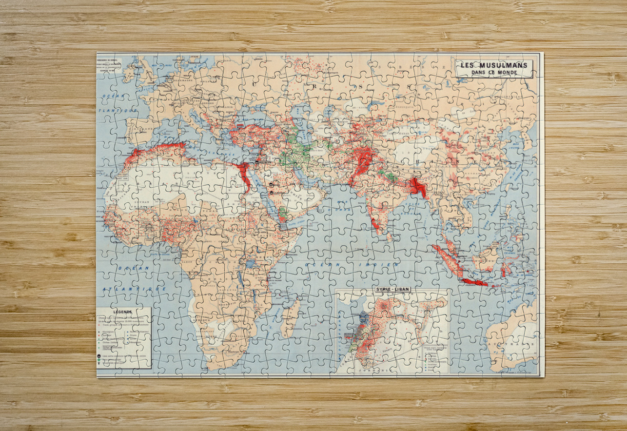 Statistical Map of Muslim Population in Asia and Africa – Geographic and Demographic Map Depicting Regional Distribution Cultural Centers and Population Density Reflecting Religious and Ethnographic Studies of the Islamic World History In Your Home Puzzle printing