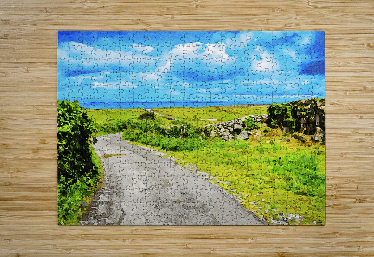 Scenic watercolor painting of Inishmore landscape on the Aran Islands Ireland Gestalt Imagery Puzzle printing