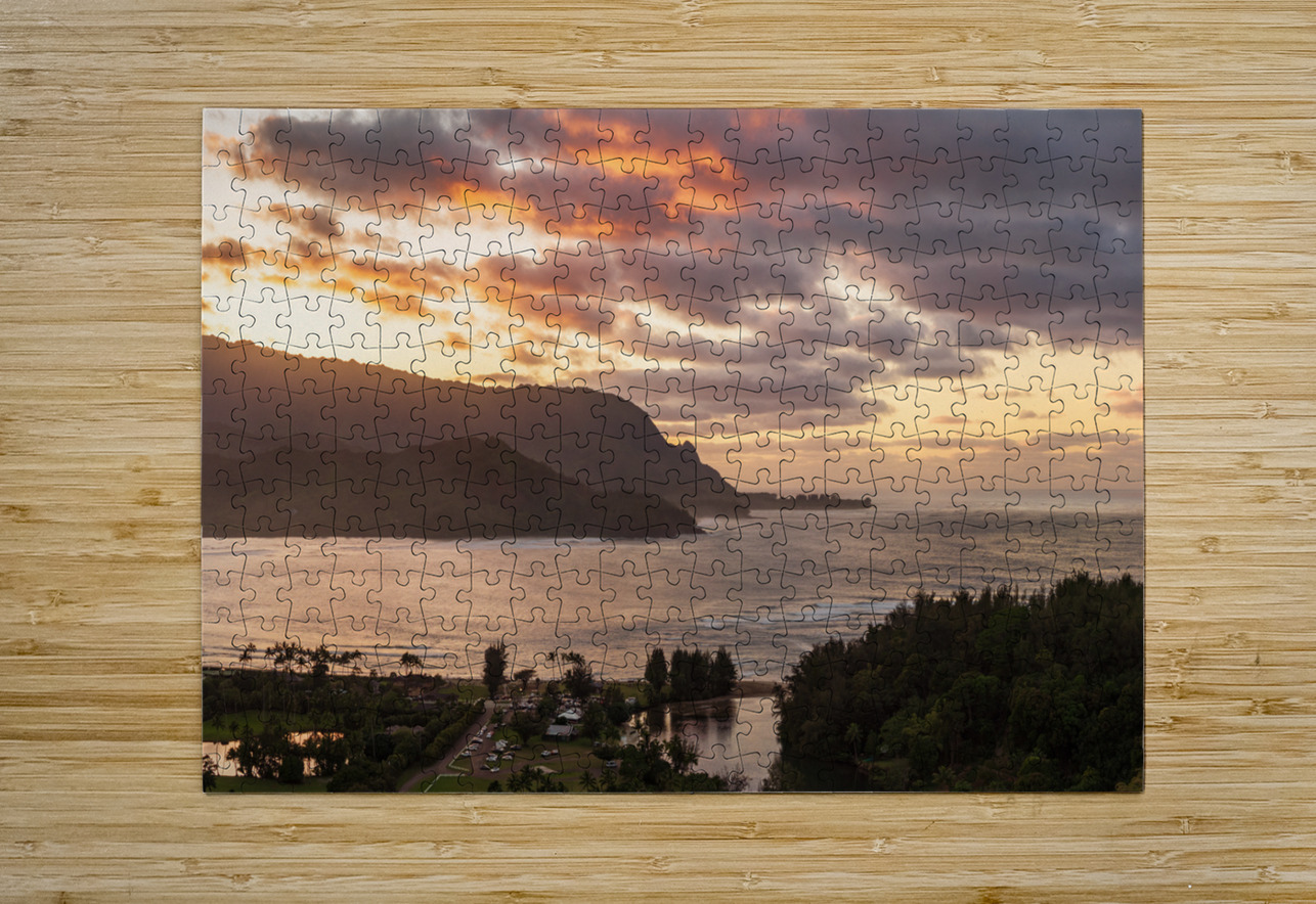 Breathtaking aerial view of sunset over Hanalei Bay landscape in Steve Heap Puzzle printing