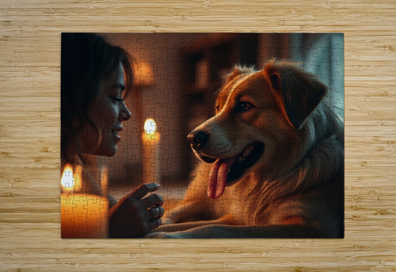 A cinematic still of a dog family scene with warm nor 2020 Puzzle printing