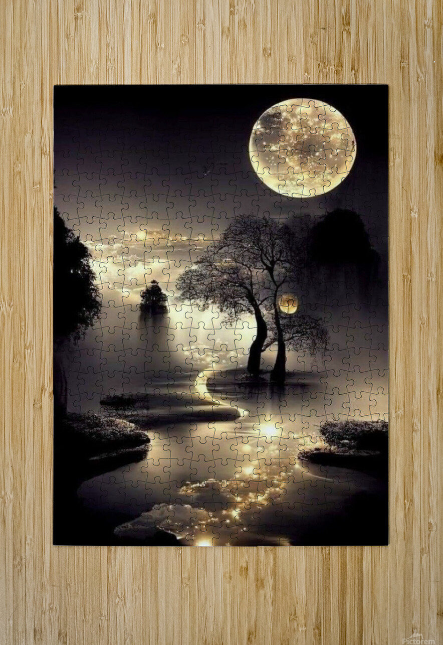 Moonlit Night Wall Poster — Transform Your Spac Golden Touch Prints Puzzle printing