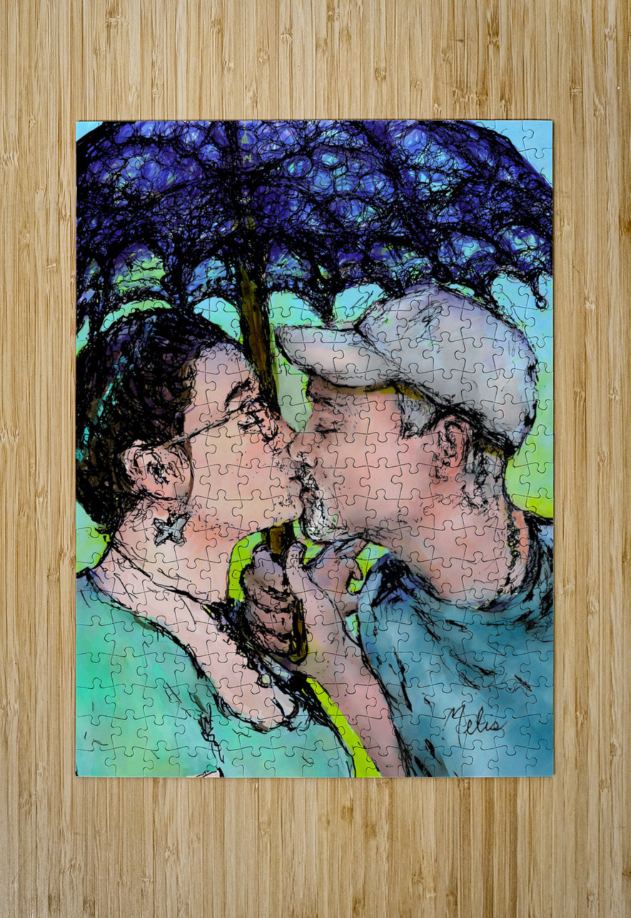 Lovers Kissing colored in   to be printed as 21 x Marc Melis Puzzle printing