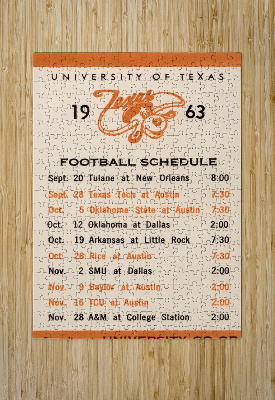 1963 Texas Longhorns Football Schedule Wall Art Row One Brand Puzzle printing