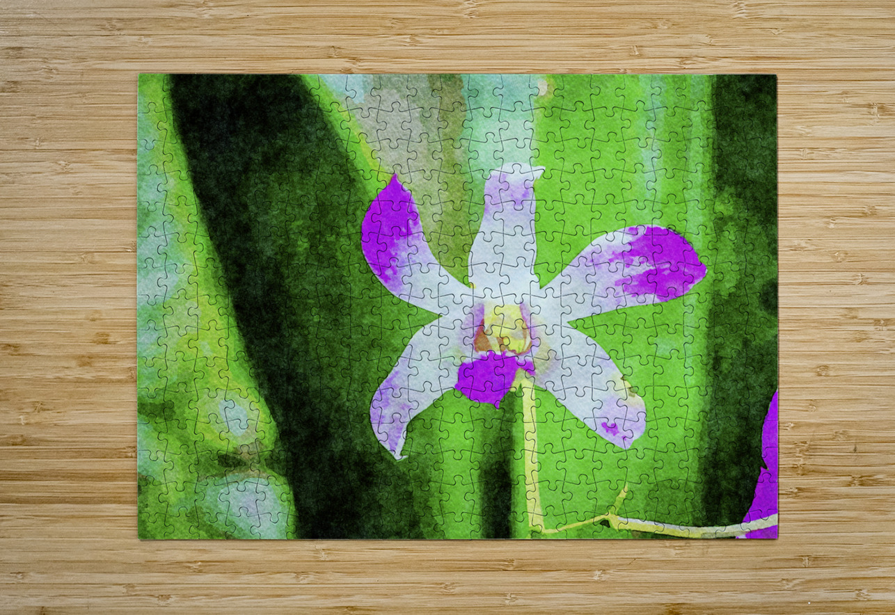 Vibrant watercolor of a purple orchid against a lush green backdrop Gestalt Imagery Puzzle printing
